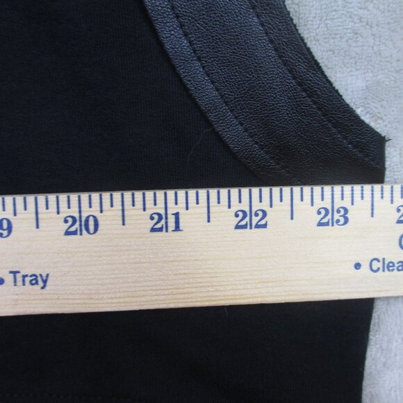 NWT Planet by Lauren G Top Women Black Size 1 Cotton Vegan Leather Trim USA - Picture 8 of 9